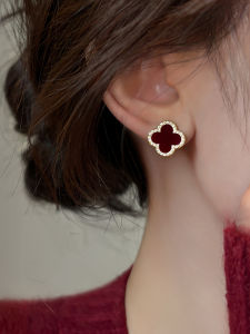 Pianist | Red Velvet Four-Leaf Earrings Sterling Silver 925