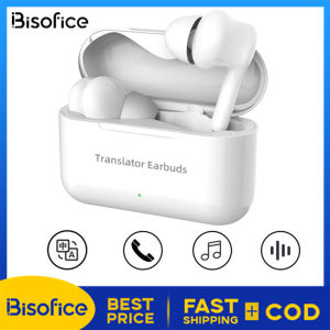 Bisofice Wireless Earbuds BT Headphones Translator Ear Buds with Microphones Charging Case Support Real-time Translation in 71 Languages 56 Accents Online for Learning Communication Music Call