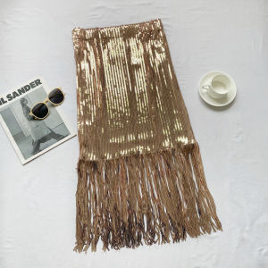 กระโปรงทรงเอรัดสะโพกมีระบายพู่ติดเลื่อมเข้ารูปเอวสูงสไตล์เทพธิดาเรียบหรูเซ็กซี่ใส่แล้วดูผอมเพรียวยาวคลุมเข่าใส่ช่วงฤดูใบไม้ร่วงสำหรับผู้หญิง