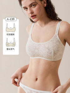 Big-Bust Minimizing Light Thin Lace Underwear No Underwire Anti Peep White Set