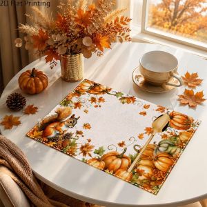 2/4/6PCS Thanksgiving Autumn Pumpkin Maple Leaf Printed Meal Mat Insulation Washable Non slip Table Mat Kitchen Home Decor