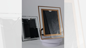 RF Printing Supplies - Crystal Clear Glass Photo Frame with stand Gold/Silver