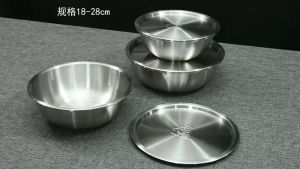PDM Premium 304 Stainless Steel 18cm-34cm Thickened Salad Mixing Bowl with Cover Egg Mixing Bowl with Lid Salad Bowl