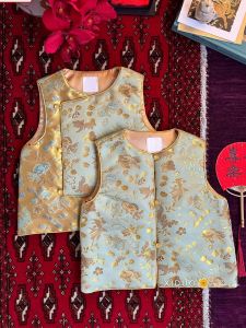 Autumn Winter Cotton Padded Childrens Cheongsam Vest Baby New Year Visit Clothing Boys Girls Traditional Chinese Style Tang Suit