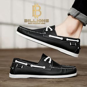 Sepatu Slip On Pria Loafer Kulit Keren Warna Hitam Trendi Casual Santai Sol Lembut Nyaman di Pakai Aktivitas