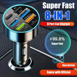 8in1 4USB ซุปเปอร์ที่ชาร์จสำหรับรถชาร์จแบบเร็ว66W + อุปกรณ์เสริมชาร์จในรถ4PD 12-24V ที่ชาร์จซ็อกเก็ตไฟแช็กในรถยนต์แบบพกพา