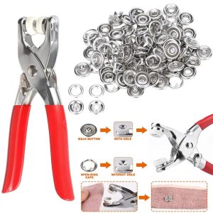 9.5mm Metal Snap Button Tool Kit DIY 100 Sets Metal Snaps Buttons with Fastener Pliers Press Tool Kit