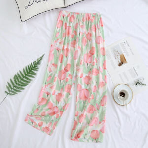 Spring and Summer Pajama Pants Womens Cotton Rayon Loose Thin Close-up Home Plaid Pants Can Be Worn outside Anti-Mosquito Air Conditioning Pants