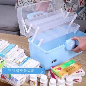 Multi functional large size drug storage 3-layer kit portable first-aid kit storage box organizer box plastic high-capacity home first-aid kit first-aid kit with handle cosmetic storage home drug organizer storage box