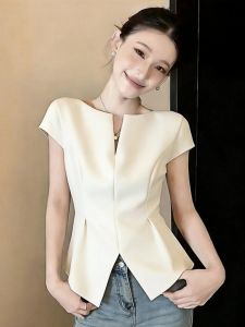 Áo Blouse Eo Dây Tinh Tế Cổ V Short Sleeve