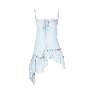 Váy Mùa Hè ELEVEN SLEEP Kiểu Pháp Không Đều Dây Vai Màu Xanh Lam Thanh Lịch Cho Nữ Váy Công Sở Không Tay Cao Cấp Váy Chữ a