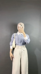 Deluna Korean Outfit - 4 In 1 Set Baju Wanita Korean Style Outfit Hijab Cewek Kekinian Buat Kerja Daily Hijab Kemeja Oro Pants Set AD408