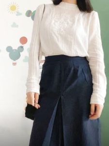 High Waist A-Line Suit Skirt Autumn Winter Office Lady Style Half-length Skirt Wrap Body High Waist Denim Fabric Long Skirt