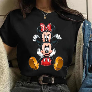 MINISO Fashion Mickey Minnie Mouse Disney T-shirt Womens Clothing Summer Short Sleeves Tops Casual Kawaii Kids/Adult Clothes