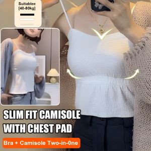 Pleated Slimming Camisole With Chest Spaghetti Straps Camisole Pure Color All-Matching Beautiful Back