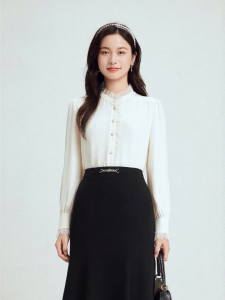 Koradior | Silk French Lace Collar Womens Blouse