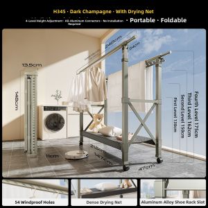 MINGZHI | Foldable & Extendable Small Side Floor Standing Clothes Drying Rack