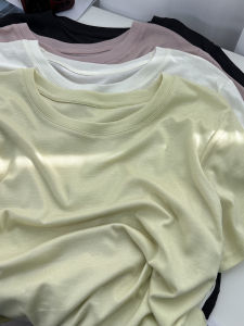 Cool Sensation Ice ผ้าไหม Lyocell น้ำหนักเบา นุ่ม เสื้อยืดแขนสั้นผู้หญิง ฤดูร้อน หลวม หน้ากากคอกลมสีทึบอ่อนโยน เสื้อท่อนบน