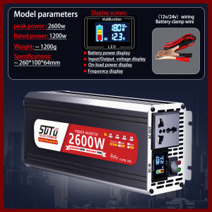 Biến Tần Sóng Sin Tinh Khiết Ổ Cắm Đa Năng 1200W-3000W 12V24V Đến 220V 50Hz Cho Xe Hơi Nhà Cửa Pin Năng Lượng Mặt Trời Chuyển Đổi Nguồn Điện