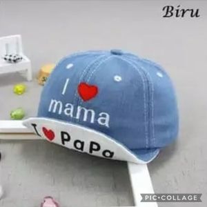 CAE - Topi Bisbol Anak 0-2 Tahun Laki Perempuan I Love Mama Papa Denim Baseball Hat Import