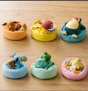 Bandai | 6pcs Cute Monster  Anime Pikachu Eevee Poket Gift Pokemon Starry Dream Series Action Figures Bulbasaur Snorlax Monster Model Toy