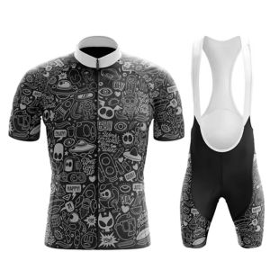 2026 Summer Cycling Jersey Set Short Sleeve Cartoon Bicycle Clothing Men Black MTB Maillot Ciclismo Bike Racing Bib Shorts Set