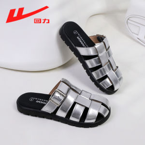 Silver Roman Style Sandals Womens Summer New Model Outdoor Wear Head Covered Slippers Casual Comfortable Flat Heel Shoes