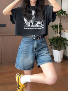 Blue High-Waisted Skinny JeansShorts Womens Lightweight A-Line Wide Leg PantsSummer Casual Vintage Denim Skinnies