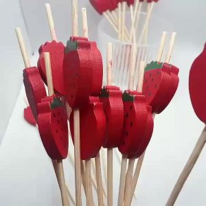 50pcs Strawberry Bamboo Toothpicks - Fruit Cocktail Sticks for Appetizers Drinks Sandwich Skewers Party Decorations