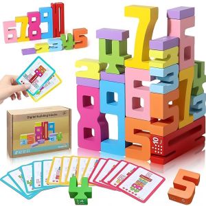20PCS Wooden Number Building Blocks Math Learning Toys for Kids Digital Educational Counting Toys Learning Toys for Parent-Kids Interaction Social Skills Creative Games for Ages 3+