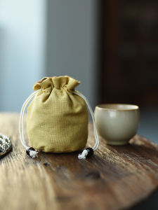 Pure Cotton Fleece-lined Master Cup Kung Fu Tea Cup Storage Cloth Bag Drawstring Pull String Wenwan Traditional Chinese Handcraft Jewelry Jewelry Package Bag