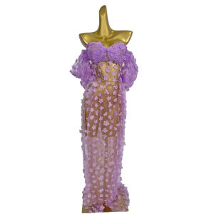 Womens Flower Dress Dinner Party Gowns 2-Piece Club Birthday Party Sheer Mesh Evening Dress for Women Shoulder Wedding Guest Gown Stage Wear