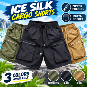 Shorts For Men Summer Men’s Ice Silk Cargo Shorts Quick Dry Multi Pocket Shorts with Zipper Pockets Elastic Waist Drawstring Lightweight Breathable Casual Summer Outdoor Sports Shorts for Men Running Travel Daily Wear