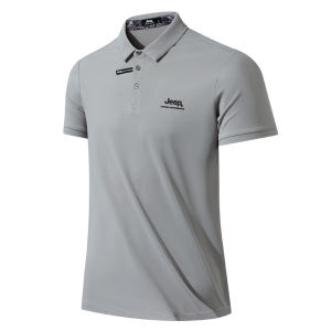 Jeep | Jeep Mens Polo Shirt Quick Dry Sport Short Sleeve Hiking Grey Top Breathable Summer T-Shirt Polyester Fiber City Outdoor