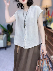 Shalldoer | Casual Style Sleeveless Sun Protection Shirt Womens New 2025 Summer Loose Fit Pure Color Wooden Ear Design Casual Shoulder Top