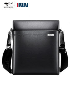 Pure Top Layer Cowhide Mens Shoulder Bag Full Genuine Leather Diagonal Vertical Business Bag Soft Handle Zipper Closure