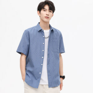 BALENO | Stripe Short Sleeve Shirt Summer Blue Collar Commute Wear