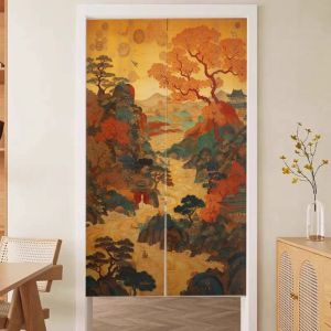 VIKAMA Japanese Wave Landscape Door Curtain Lotus Sea View Noren Aesthetic Kitchen Entrance Partition Curtain Home Decor