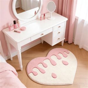 VIKAMA Heart Shape Rug Pink Blue Stripe Bow Scalloped Edge Non Slip Soft Plush Floor Mat for Bedroom Living Room Girls Room Cute