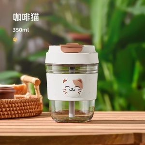 Vanow Glass Cup Womens Summer High Aesthetic Portable New 2025 Tea Coffee Drinking Straw Cup Heat Resistant Transparent