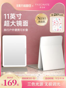 Portable Folding Travel Makeup Mirror Led Lighted Compact Personal Mirror Ins Style Cosmetic Mirror with Handle for On-The-Go