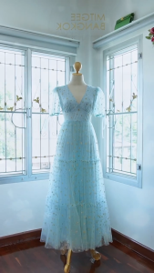 MG006BL-0620 : เดรสเจ้าหญิง สีฟ้า Blue mesh dress tulle skirt