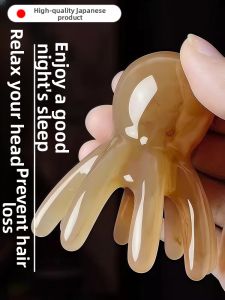 PAMPAS | Octopus Premium Massage Comb Water Buffalo Horn Head Meridian Therapy Scalp Care