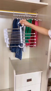 5 In 1 Magic Trousers Rack Closet Storage Organizer Multi-layer Pants Rack Folding Clothing Hanger Wardrobe Storage Organization
