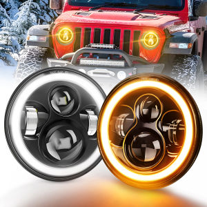 HAOLIDE 7 Inch LED Headlight 180W Hi-Low Beam With Halo Angel Eyes E9 Dot Amber Turn Signal Light For Car 4x4 off-road use 12V