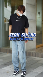 Quần jean quần bò nam nữ ống rộng 117 WASH KHÓI thiết kế nửa cạp chun mềm mại thoáng mát dễ phối đồ