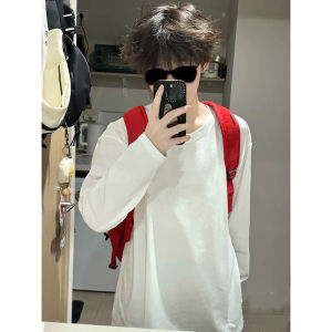 White Long Sleeve T-shirt Mens Autumn Boys Wear Fancy Inner Bottoming Shirt American Heavy Weight Pullover Sweatshirt