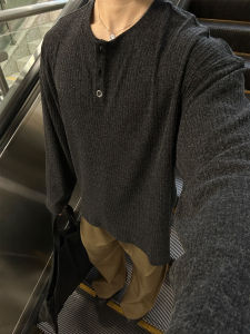 Aerian Sept Special Texture Knitted Long Sleeve Base Shirt Henry Collar Soft Fluffy Polyester Viscose Spandex Blend Casual Wear