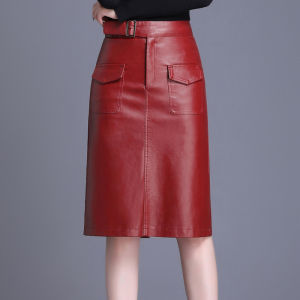 Leather Skirt Skirt Womens Fall and Winter New Arrival High Waist Bodycon Dress Plus Size Slit Black Leather Dress Mid Length Long Length Womens Skirt