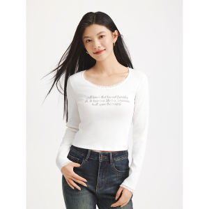 Hotwind | Lace Letter Decoration Long Sleeve T-Shirt Top